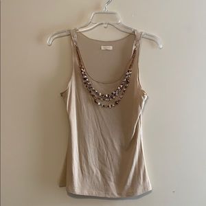 Matty M tan tank with beading necklace